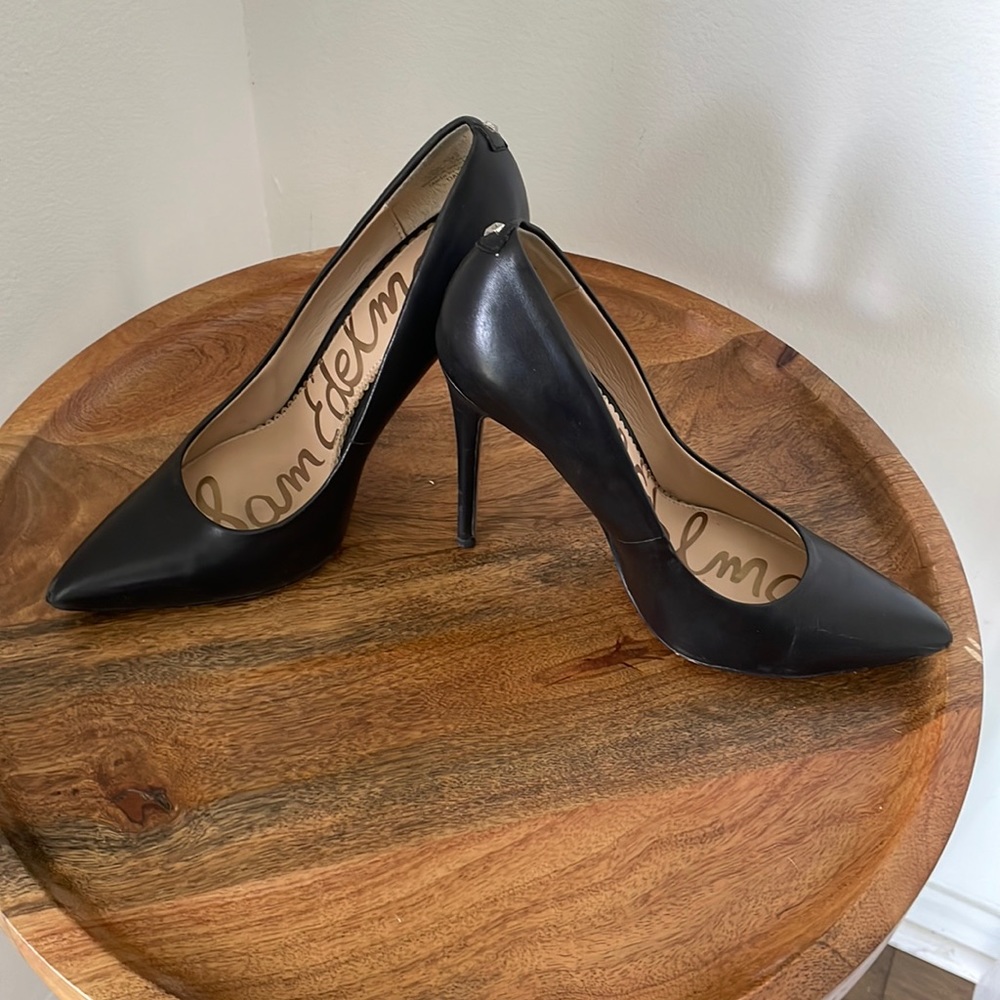 Black leather heels